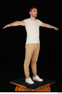  Trent brown trousers casual dressed standing t poses white sneakers white t shirt whole body 0008.jpg
